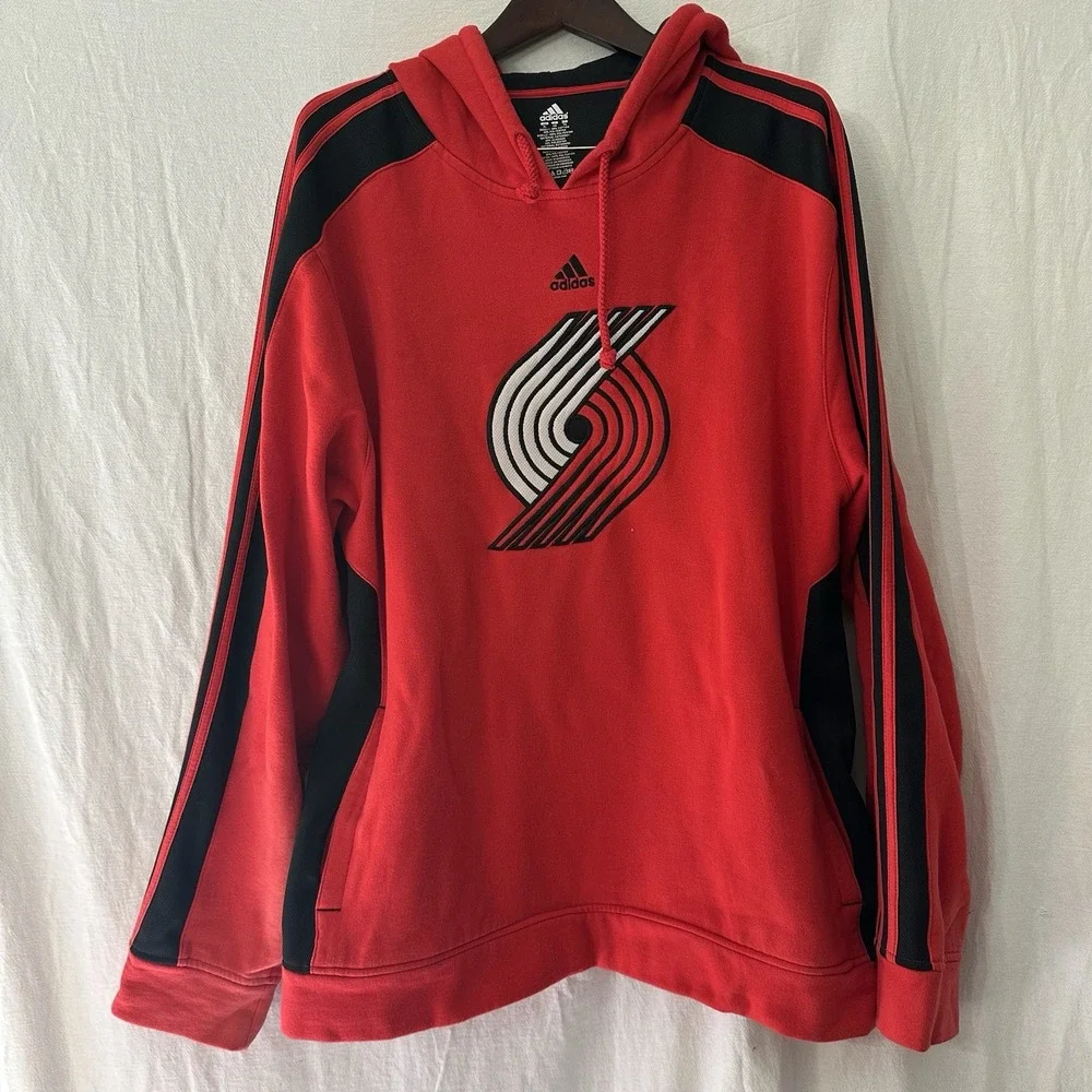 Portland Trail Blazers Hoodie Mens XLT ‎ Red NBA Basketball Adidas Pullover